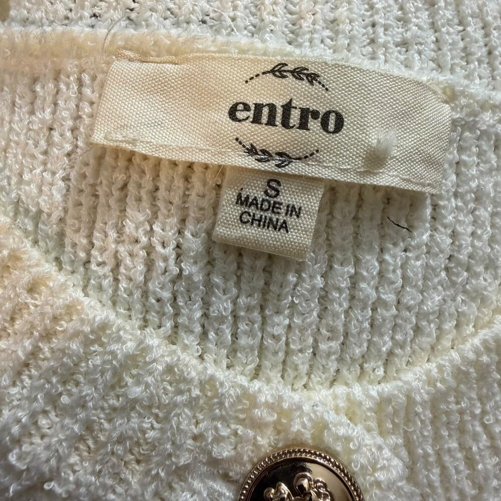 Entro Cream White Textured Knit Sweater Vest Gold Buttons Pockets Crop Top S Y2K - Picture 5 of 6
